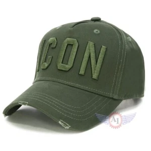 ICON DSQUARED2 Sports Baseball Cap flat Solid Hat Men Army Green Distressed - Picture 1 of 4