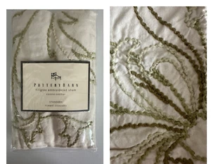 Pottery Barn - (NEW) FILIGREE Standard Embroidered SHAM Ivory with GREEN Leaves - Picture 1 of 10