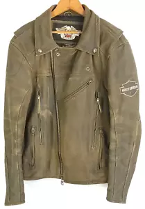 Chaqueta de cuero Harley Davidson para hombre grande Road Dust marrón cremallera delantera envejecida - Imagen 1 de 17
