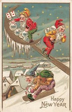 New Year Postcard Elves Gnomes with Money Postmark 1908  L5
