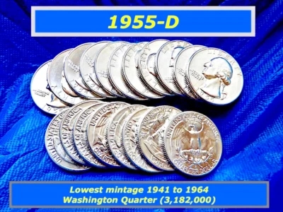 GEM “BU” 1955-D Quarter ➪ Original Luster ➪ LOW Mintage ➪ SINGLE COIN ➪ 255d - Image 1 of 2