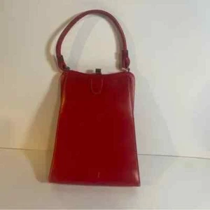 Vintage Red Bag By Triangle New York Inner Pockets Cherry Red Gold Tone - Bild 1 von 14