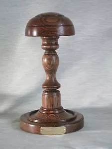 SHORT HAT WIG STAND WOODEN DARK OAK WOOD ENGRAVED  HANDMADE BARRISTERS JUDGE ETC - Picture 1 of 3