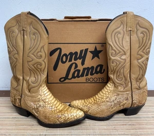 VTG USA TONY LAMA Tan Snakeskin leather cowboy Western boots 1460 size 7M - Picture 1 of 9
