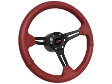 1969 - 1994 Chevy S6 Sport Red Leather Steering Wheel Kit | Red Bow Tie Emblem