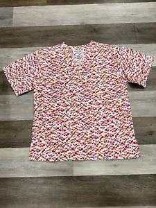 Natural Uniforms Scrub Top Women's Size XS Pink Red Orange Hearts in EUC - Picture 1 of 6