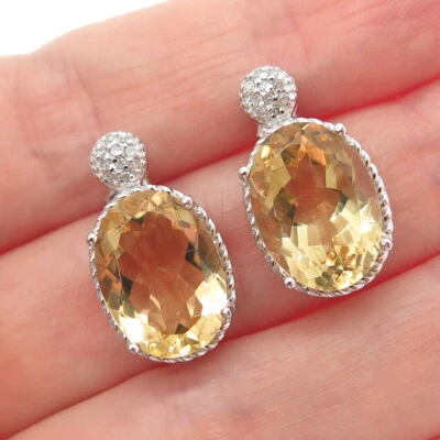 925 Sterling Silver Real Diamond & Oval-Cut Citrine Earrings - Image 1 of 4