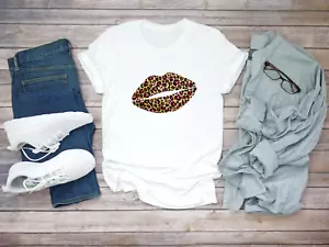 Leopard Lips Art Kurzarm Weiß Herren T-Shirt F305 - Bild 1 von 2