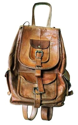20" Luxury Leather Backpack Bag Laptop Rucksack Vintage Genuine Travel Men - Image 1 of 4