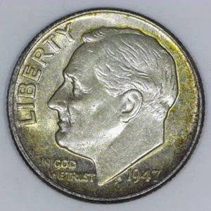 ~VINTAGE AMERICAN SILVER~ 1947 US Roosevelt Dime 90% Silver 10c BU h855 - Picture 1 of 2