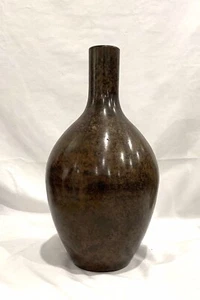 Metal Mottled Brown Earth tones Bottle Vase 10” Smooth - Picture 1 of 4