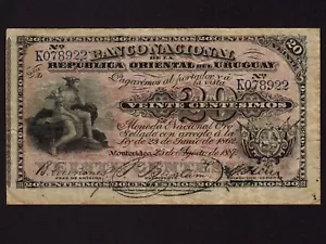 Uruguay:P-A88, 20 Centavos, 1887 * Mercury * VF * - Picture 1 of 2