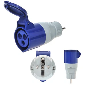 CEE Adapter Schuko auf CEE, 200-250V, 16A, 3polig, 12 cm, Ip44,  für Camping - Bild 1 von 7