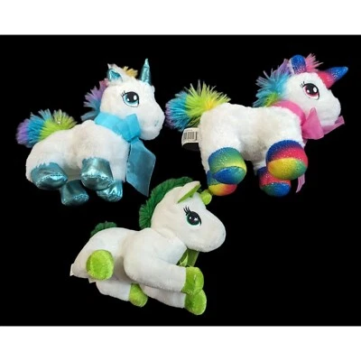 Dan Dee Unicorn plush pink blue green stuffed animals toys 7" sewn eyes set of 3 - Image 1 of 4
