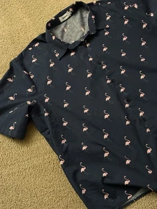 Camisa Vatpave Para Hombres 3XL Azul Marino y Rosa Flamenco 54-56 Abotonada Playa Verano Informal - Imagen 1 de 7