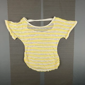 Love J USA L Yellow White Sheer Striped Knit Tee Scoop Neck Cutout Back - Picture 1 of 5