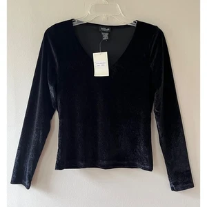 Willi Smith Sz S Black Velvet V Neck Long Sleeve Pullover Blouse Top. - Picture 1 of 6