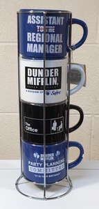 Juego de 4 tazas apilables de cerámica The Office Dunder Mifflin estante caddy NUEVO - Imagen 1 de 9