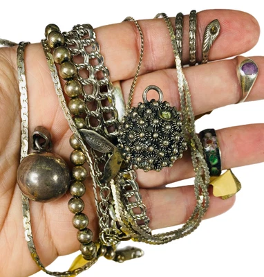 Lote de joyas vintage de plata de ley, más de 75 g, collar, pulsera, colgante, anillo Foto 1 de 4