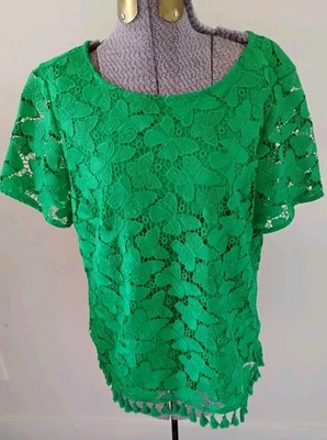 Blusa feminina TALBOTS de renda verde borboletas borla bainha tamanho 8 em excelente estado usado Preppy - Imagem 1 de 4