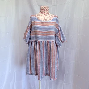 Free People Summer Nights Blue Lagoon Oversized Striped Tunic Top Minidress S - Picture 1 of 9