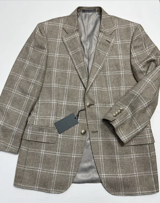 New! John W. Nordstrom Signature Cashmere Silk Plaid Sports Coat Mens 40R Brown - Image 1 of 4