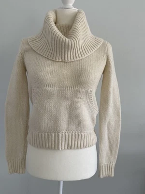 Suéter para mujer de mezcla de lana grueso tejido cuello alto marfil, recortado XS Foto 1 de 4