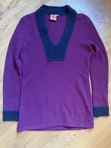 Suéter túnica pulóver púrpura talla L Tory Burch para mujer 100 % cachemir cuello en V - Imagen 1 de 8