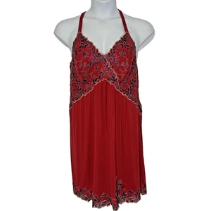 Soma Cool Nights Schlaf-Negligee mit gewellter Stickerei dunkelrot Luxus XL - Bild 1 von 7
