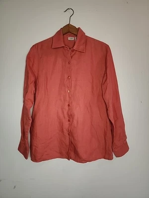 Camisa feminina LL Bean 100% linho com botões manga longa coral tamanho M - Imagem 1 de 4