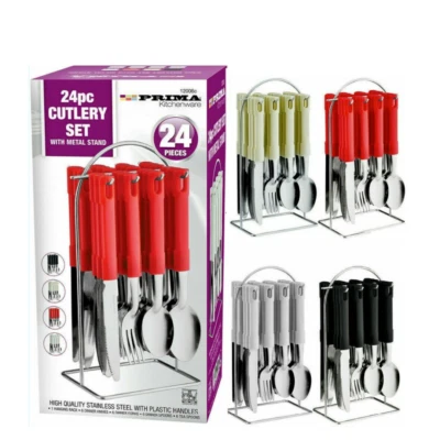 PRIMA SET CENA POSATE 24 PZ SUPPORTO IN ACCIAIO INOX SUPPORTO IN METALLO FORCHETTE CUCCHIAI DA TÈ LUCIDATURA