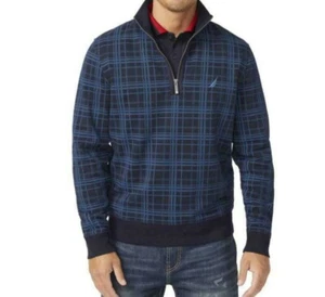 Nautica Men's Quarter Zip Fleece Pullover Plaid Sweatshirt $79 - Picture 1 of 6