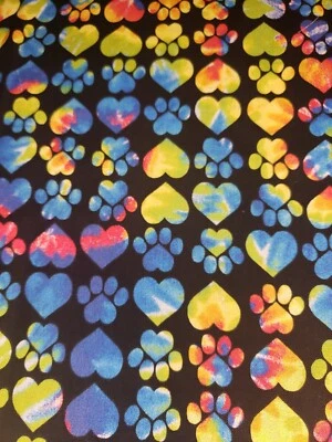 100% Cotton Cat Dog Animal Hearts And Paws "Tie Dye" Fabric Fat Quarter FQ - Image 1 of 2