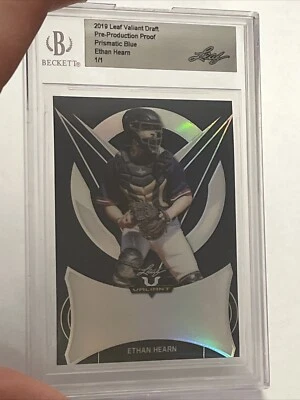2019 LEAF VALIANT DRAFT ETHAN HEARN TRUE 1/1 PRE-PROD PROOF BLUE ROOKIE CARD - Image 1 of 4