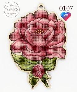 DIY Cross stitch kit on wood "Peony" 5.5x3.9 in / 14.0x10.0 cm - Picture 1 of 5
