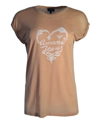 Armani Jeans Women's T-Shirt Crystal Rhinestone Love Heart Peach Top Size M L XL - Image 1 of 3