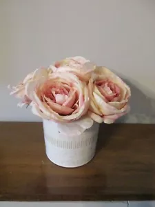 Floral Arrangement Light Pink 5 Open Roses Ceramic Pot - Picture 1 of 3