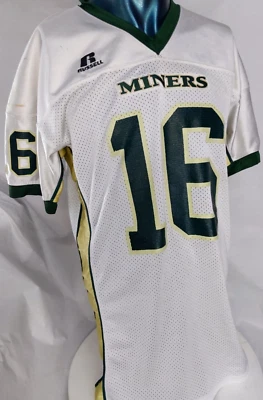 Football Jersey Size L Pro Cut Russell Athletic 16 White Green Miners Logo - Image 1 of 4