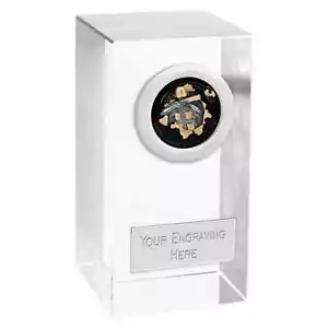 Clay Pigeon Shooting Clear Optical Crystal Block with Silver Trim Trophy - Picture 1 of 2