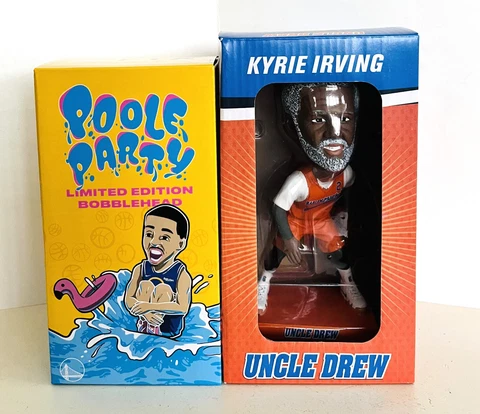 Jordan Poole PARTY and Uncle Drew Kyrie Irving 2 Buckets Bobblehead SGA Cover