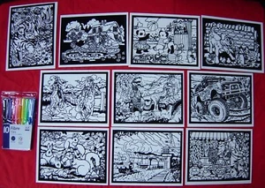 Samt Malkarten, 10 Bilder & 10 Fibre Art Stifte, - Bild 1 von 3
