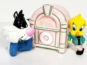 Vtg Sylvester & Tweety Bird W/ Pink Jukebox Ceramic Coin Bank Loony Tones 1994 - Picture 1 of 9
