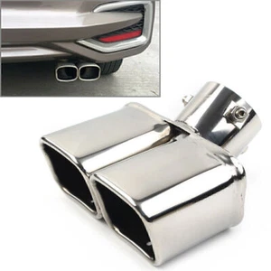 Dual Bent Car Rear Exhaust Pipe Tail Muffler Tip Square Accessories Silver - Picture 1 of 9