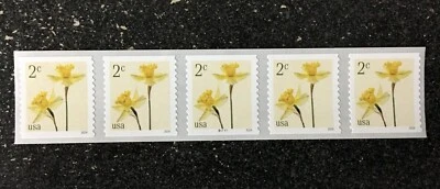 2024USA #5903 2c Daffodils - Plate Number Coil Strip of 5 - PNC Mint flowers - Image 1 of 2