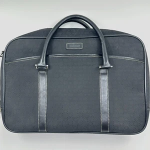 Hartmann Black Monogram Laptop Briefcase Bag Leather Trim Carry On Messenger Bag - Picture 1 of 17