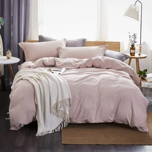 Duvet Cover Twin,Washed Microfiber Pink Twin Size Duvet Cover Set,Solid Color - - Picture 1 of 6