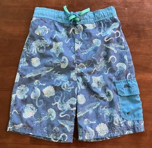 Tommy Bahama Board Shorts Boys Med Blue Sea Animal Elastic Waist Mesh Liner - Picture 1 of 4