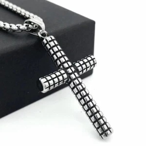 Vintage Silver Cross Pendant Necklace Men's Women's Christian Jewelry Chain 24" - Picture 1 of 4