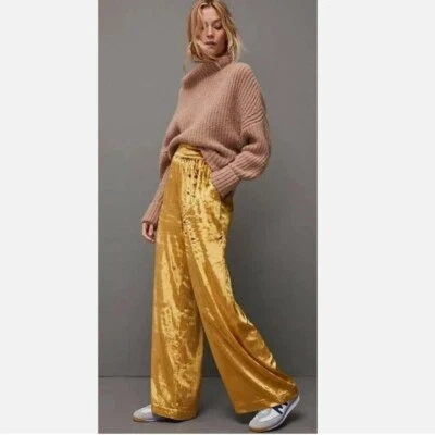 Pantalones Maeve Anthropologie Terciopelo Aplastado Dorado Amarillo Pierna Ancha Talla Pequeña - Boho Foto 1 de 4