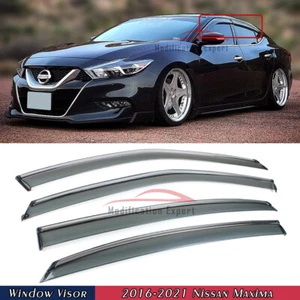 For 2016-2023 Nissan Maxima Chrome Trim Smoke Tinted Window Visors Rain Guards - Picture 1 of 5